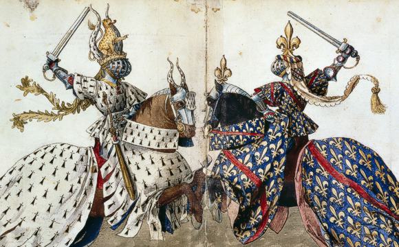 Turnierbuch des Ren&eacute; d'Anjou: Zweikampf zu Pferd. Bild: Schaffhauserland Tourismus 