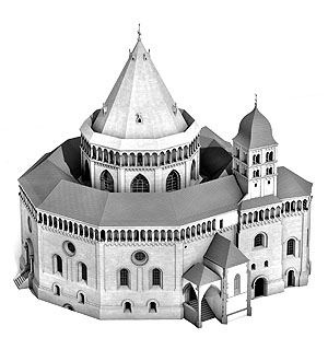 Außenansicht der Johanneskirche, Rekonstruktionszeichnung von Julian Hanschke