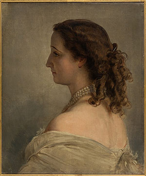 Eugénie als junge Frau. Franz Xaver Winterhalter aus Menzenschwand im Schwarzwald stieg zu einem der gefragtesten Porträtmaler Frankreichs auf. Wer auf sich hielt, beauftragte ihn mit einem Porträt, so auch die junge Kaiserin Eugénie. Das Bild entstand um 1855. Bildnachweis: Napoleonmuseum Thurgau