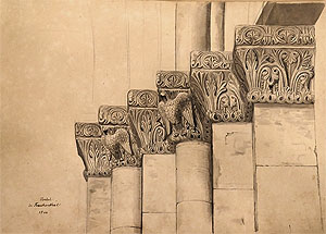 Aus dem Skizzenbuch Carl Ludwig Schubarts:  Kapitelle vom Portal der ehemaligen Klosterkirche. Aufn.: Erkenbert-Museum Frankenthal