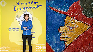 Ausstellungskuratorin Régine Bonnefoit vor dem Ausstellungsplakat. Foto: KMH