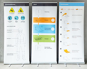 Die fachgerechte Erstversorgung der verschiedenen Objektarten wird durch schnell verständliche Illustrationen und ein visuelles Leitsystem übersichtlich angeleitet. (Foto: Tobias Moser) 