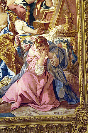 Schloss Mannheim, Ausschnitt aus der Folge der Jason-Teppiche: Trauernde Frau. Foto: kulturer.be