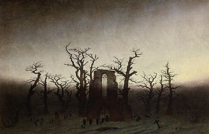 Caspar David Friedrich, Abtei im Eichwald, 1809/10. Öl auf Leinwand, 110,4 x 171 cm. Staatliche Museen zu Berlin, Nationalgalerie / Foto: Andres Kilger
