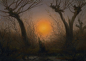 Caspar David Friedrich, Weidengebüsch bei tiefstehender Sonne, 1830-1835. Öl auf Leinwand, 22 x 30,6 cm © Freies Deutsches Hochstift / Frankfurter Goethe-Museum, Foto: David Hall