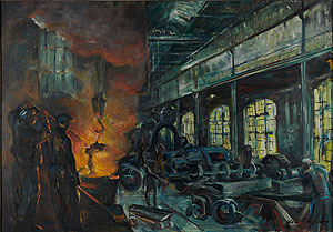 Werkshalle Rieter Konstanz, Öl auf Leinwand, um 1968, Unbekannte Münchner Künstlerin © Rosgartenmuseum Konstanz