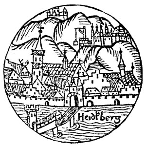 Sebastian Münster: Ansicht der Stadt und des Schlosses Heidelberg.